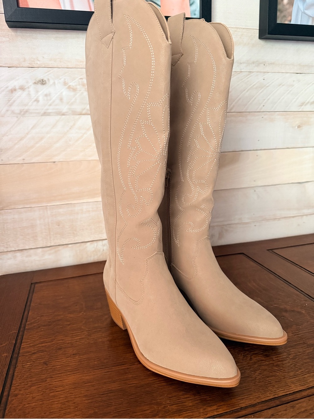 Pink Lilly Women's Taupe Western Knee-High Boots - Picture 2 of 4